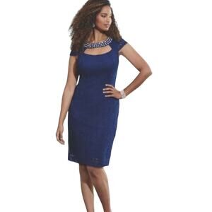 Midnight Velvet Beaded Navy Stretch Lace Pearl Rhinestone Night Out Party Dress